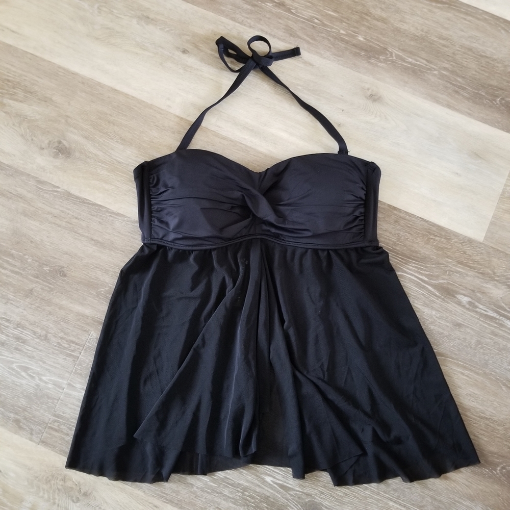 NWT Tempt Me Black Mesh Tankini Swim Top Size Large